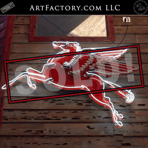 New Vintage White Mobile Pegasus Neon Road Sign
