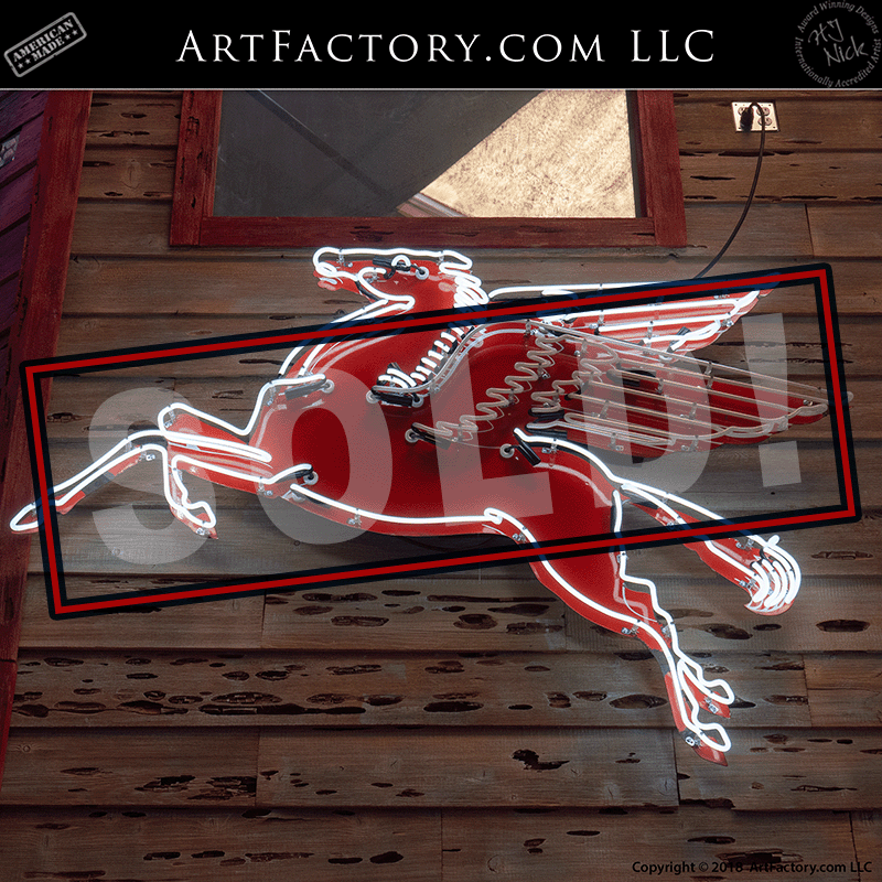 White-Pegasus-Neon-Vintage-Gas-Auto-Sign-1 New Vintage White Mobile Pegasus Neon Road Sign