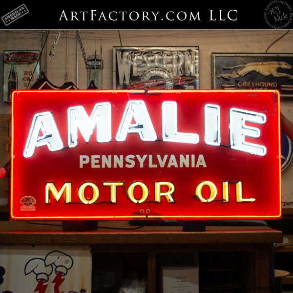 Vintage Amalie Neon Sign lit