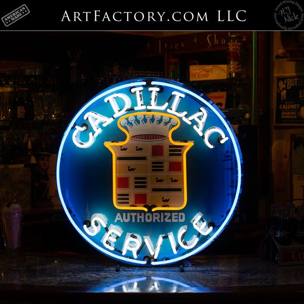 Cadillac Service neon sign lit