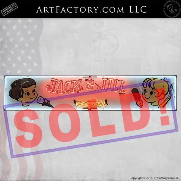 Vintage Jack & Jill Ice Cream neon sign, tin-litho face, fully restored with H.J. Nick certification