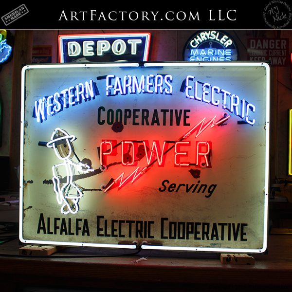 Vintage Western Farm Electric neon sign front lit