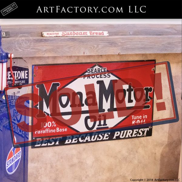 Vintage Mona Motor Oil Sign: Original Collectible Petroliana Signage - VS056