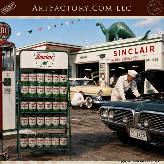 Sinclair Oil Can Rack: Vintage Collectible Gas Station Display - VS6250