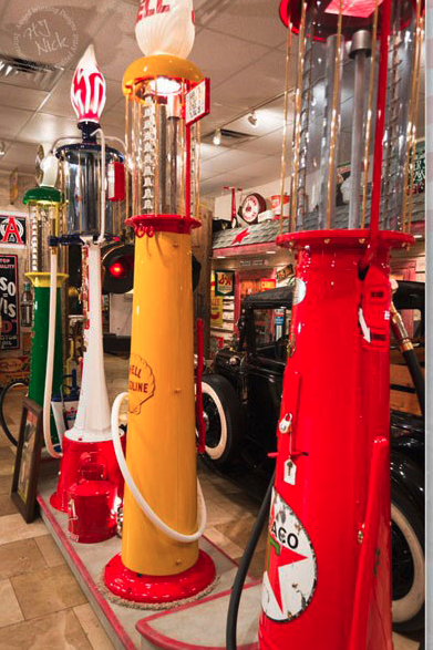 Restored vintage visible gasoline pumps