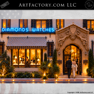 Diamonds and Watches Neon Sign: Vintage Jewelry Store Advertising - LS7299