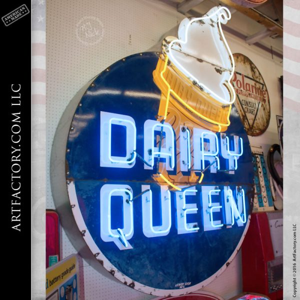 Rare Porcelain Neon Dairy Queen Sign - Original Vintage 1950s Signage